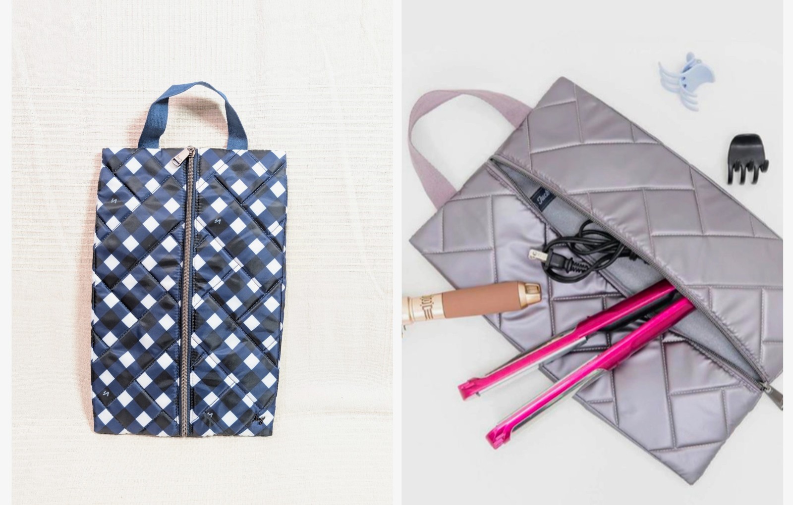 Lug Tuck Hot Hair Styling Iron Tool Case Carrier Gingham Blue 14″ x 8.5″ Expands