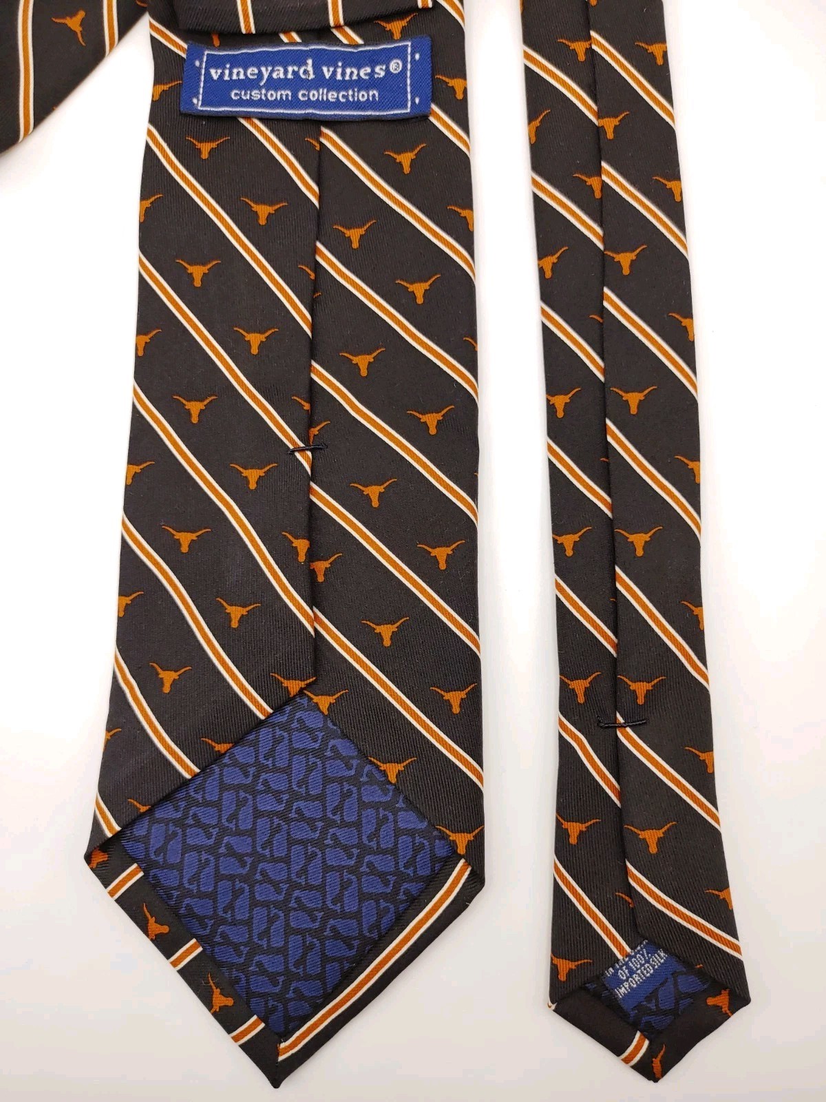 University Texas Longhorns Vineyard Vines Necktie Black Tan Brown Orange Silk