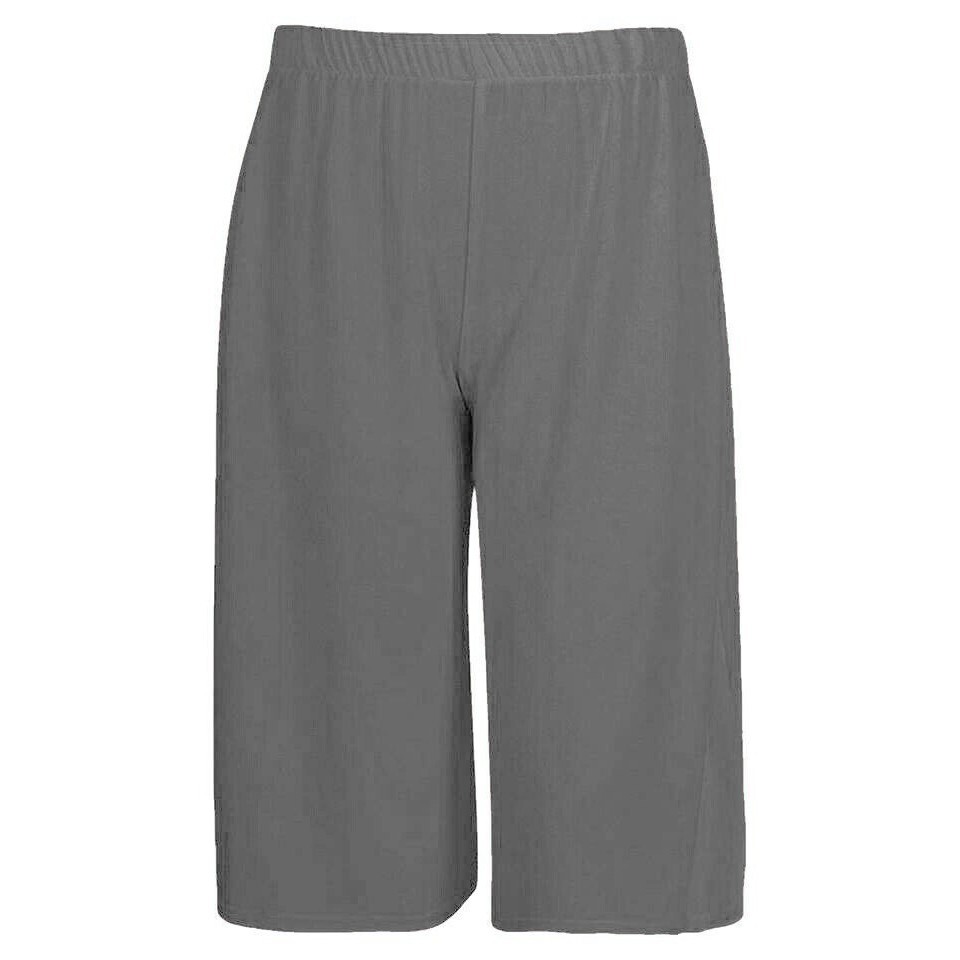 Womens 3/4 Palazzo Trousers Ladies Elasticated Stretch Wide Leg Shorts 8-26