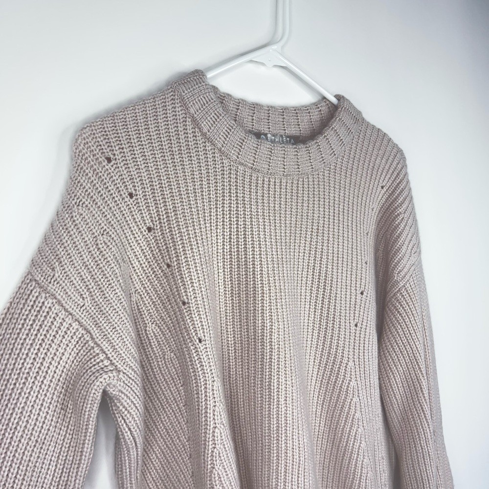 Athleta Wool Cashmere Cream Knit Sweater Crew Neck Neutral Cozy Cropped Small