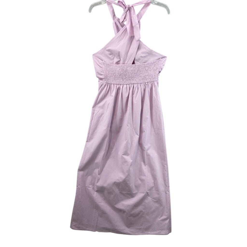 NWT Self Contrast Dress Womens Sz M Halter Midi Lavender Cotton Poplin Slit