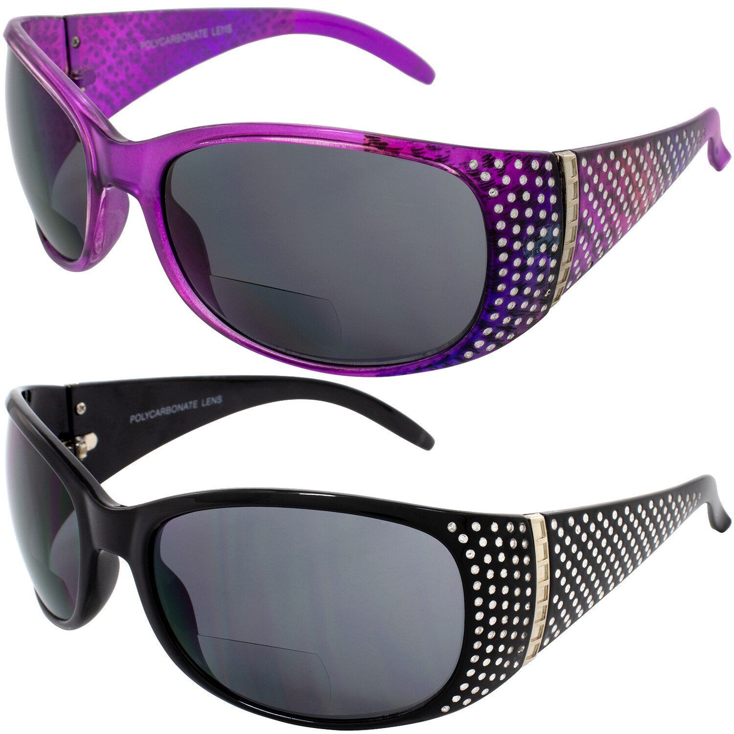 2 Global Vision Galaxy 2.0 Bifocal Sunglasses Black & Lavender Frames Smoke Lens