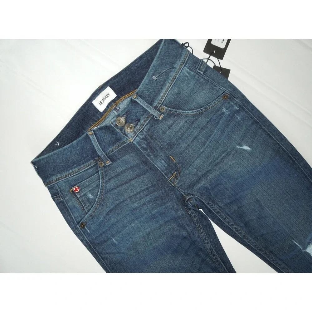 Hudson Women Cotton Beth Baby Boot Jeans 24 Blue Distressed Flap Pocket Skinny