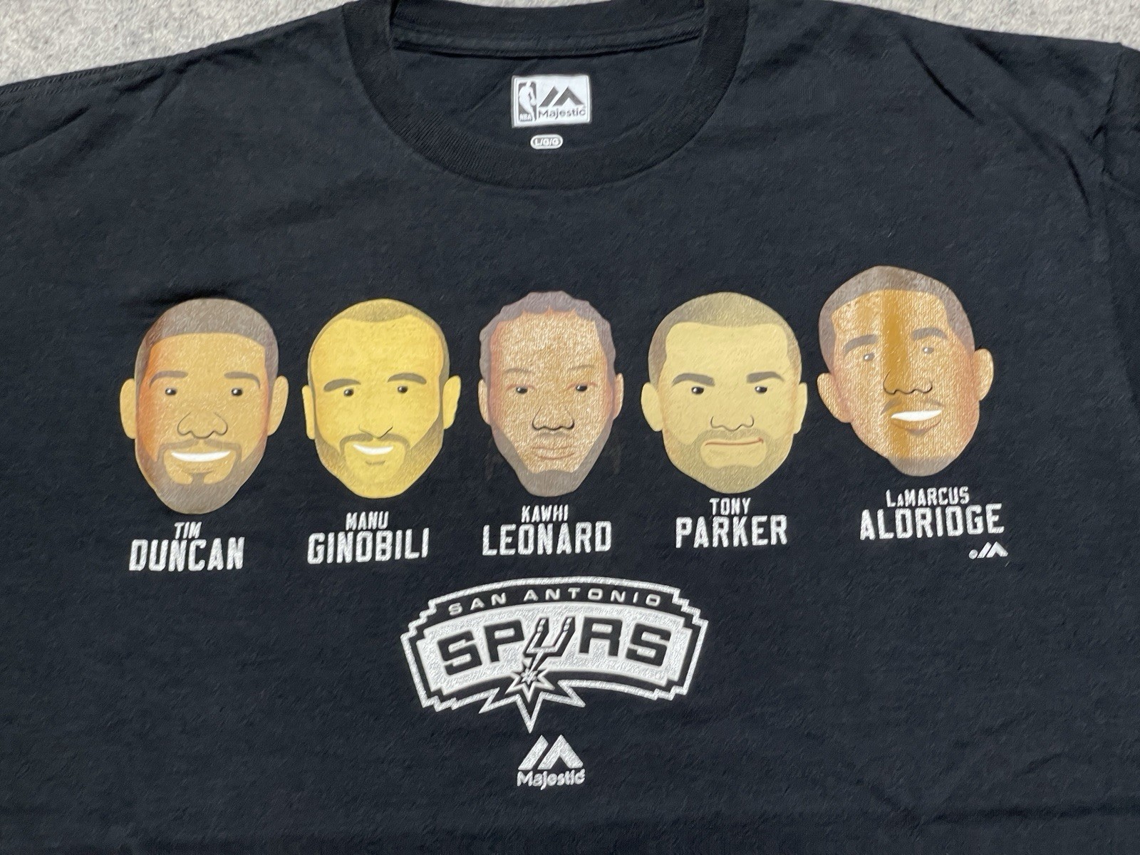 San Antonio Spurs Black Duncan Parker Ginobili Leonard Aldridge Shirt L Majestic