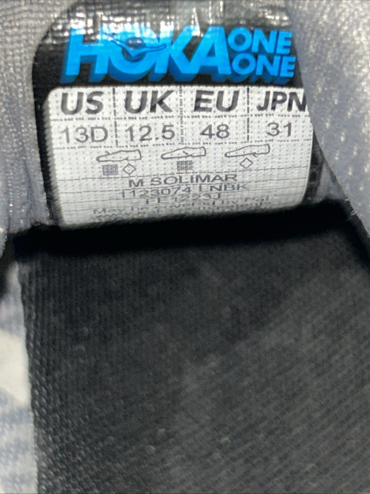 HOKA One One Solimar Gray Black Logo Running Gym Workout Sneakers Mens 13D