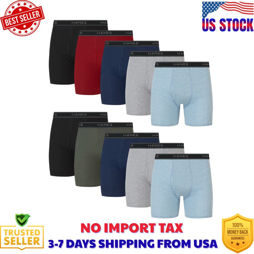 10 Pack Hanes Men’s Value Pack Assorted Boxer Briefs Breathable, New