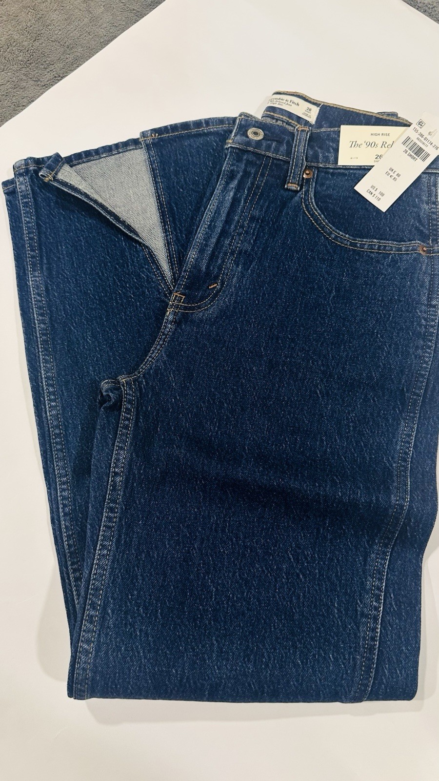 Abercrombie & Fitch 90s Relaxed High Rise Straight Dark Wash Denim Jeans 26