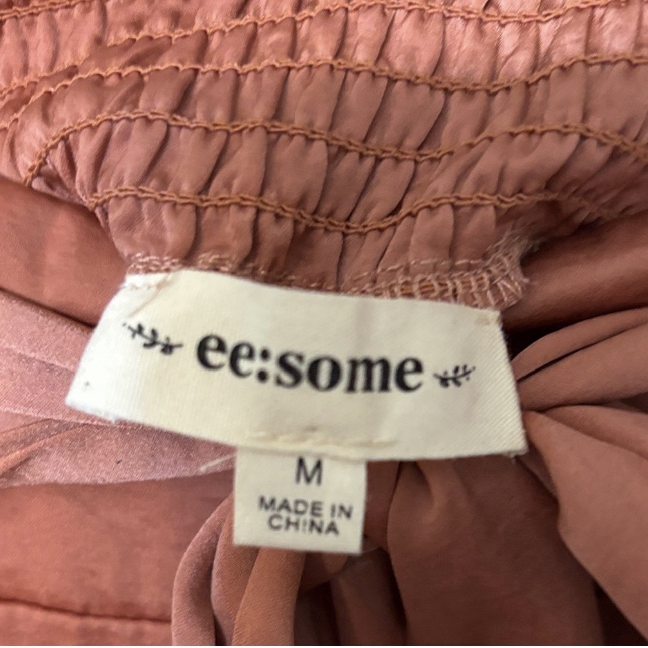 ee:some Women’s Boho Brown Solid Wide-Leg Pants Smocked Tie Ruffle 31″