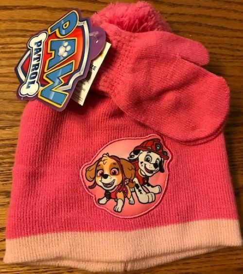 Nickelodeon Paw Patrol Hat and Mittens Set – Childs Beanie – Girls – Pink – New
