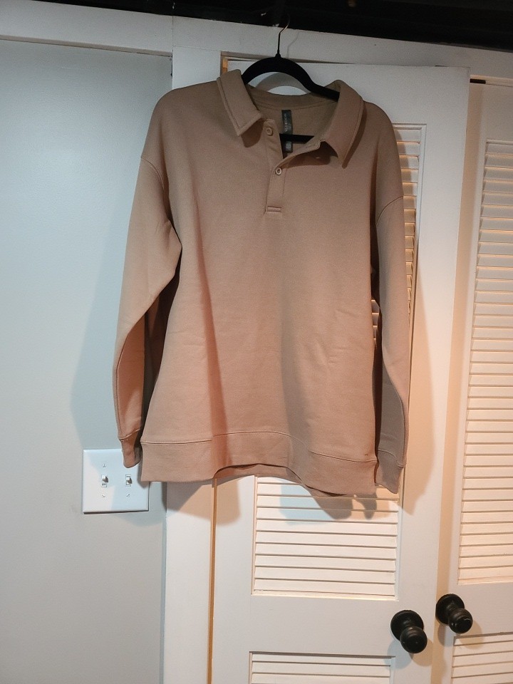Mondetta Ladies’ Collared Fleece Pullover Top, Natural, L*