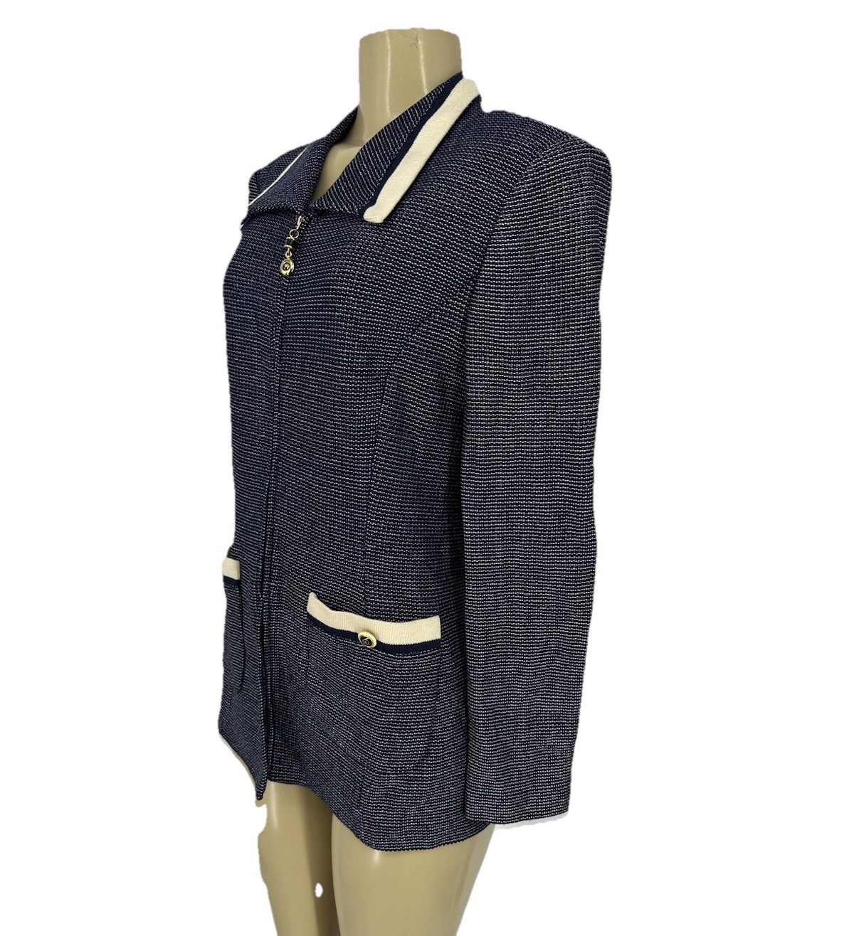 Vintage St. John Collection Marie Gray 8 Blazer Jacket Santana Knit Full Zip C23