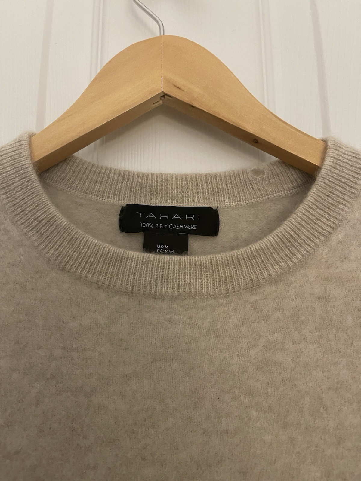Tahari M 100% 2Ply Cashmere Tan Beige Cropped High Low Hem Tiny Flaw