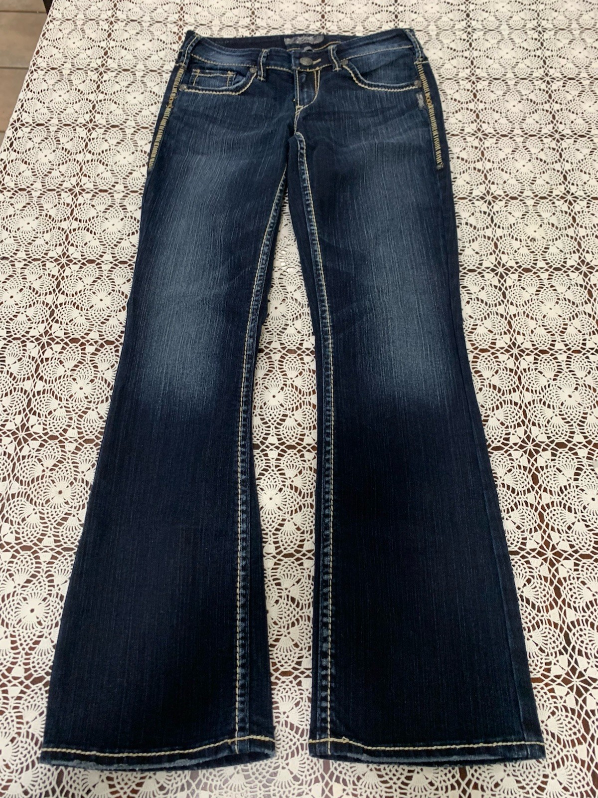 Silver Jeans Women’s 28/31 (30/31) AIKO Denim Blue Jean Pants Heavy Stitch
