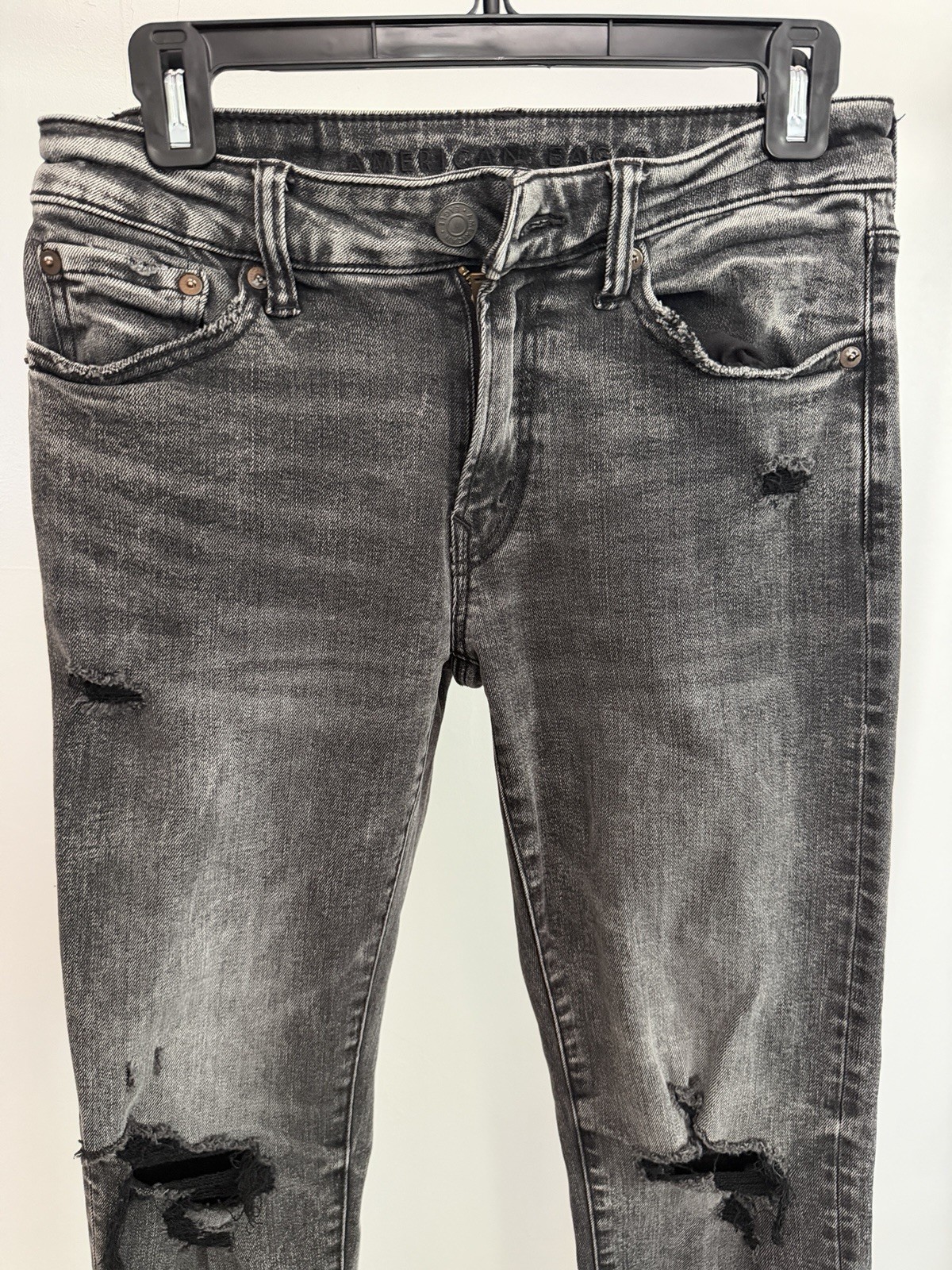 American Eagle Flex Men’s Distressed Skinny Jeans Black/Charcoal, Size 28×32