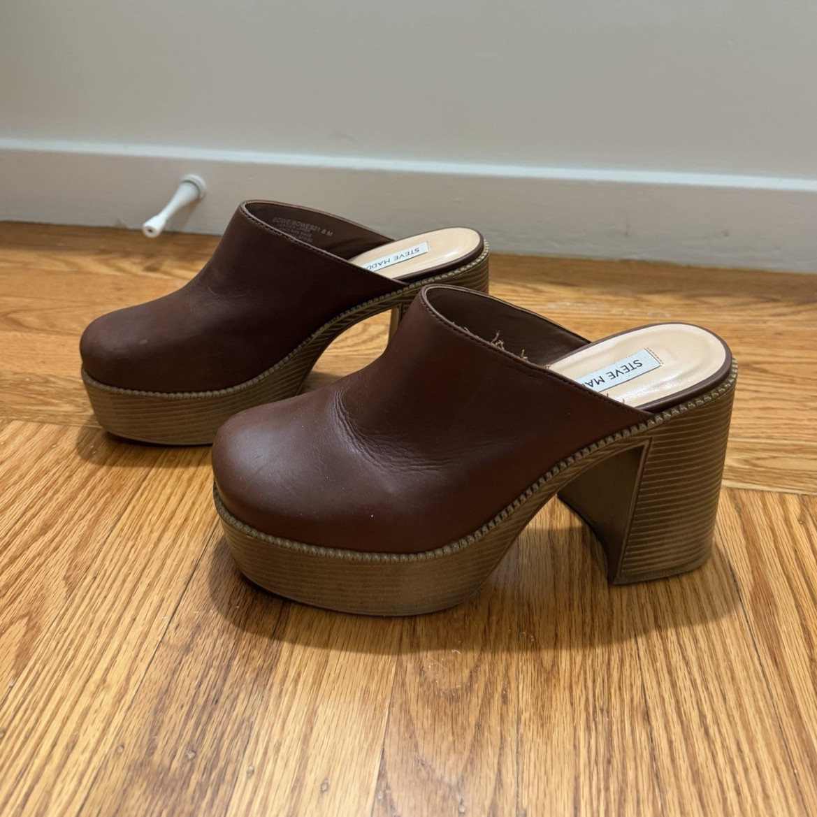 Steve Madden Women’s Brown Platform Mule Clog Block Heel Faux Leather US 8