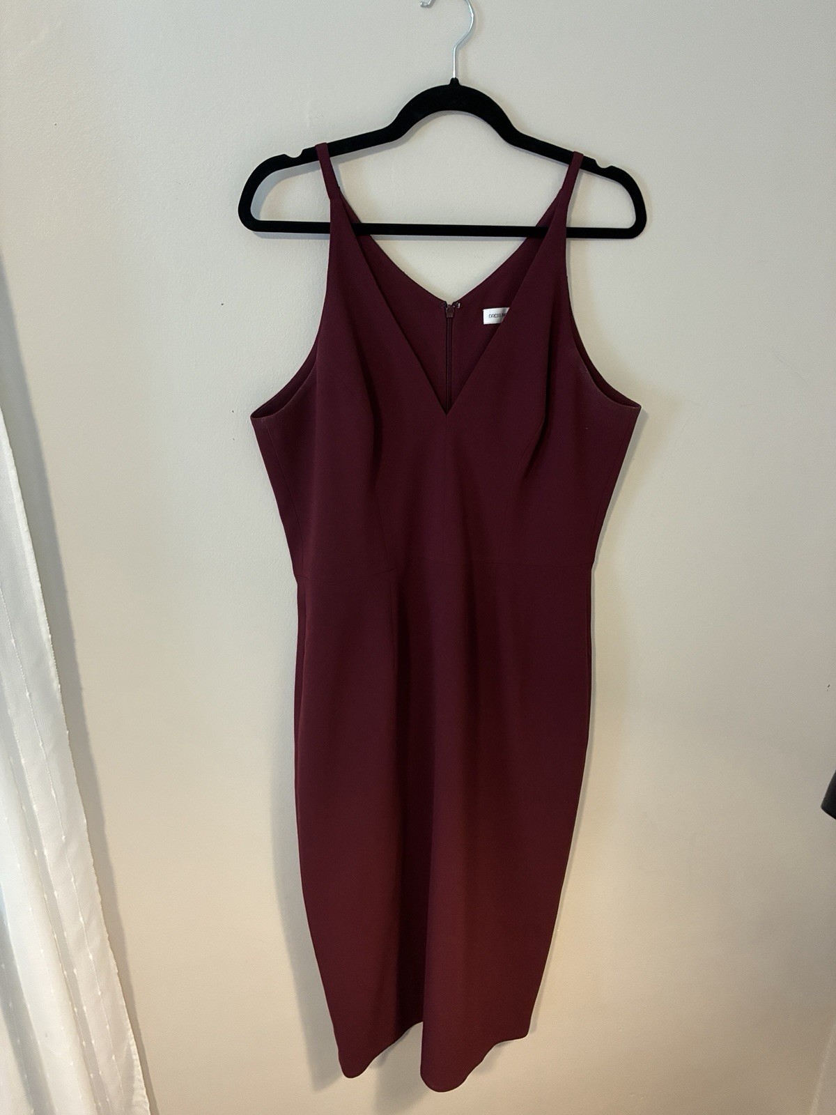 Dress the Population Burgundy V-Neck Sleeveless Pencil Midi Dress XL Zip