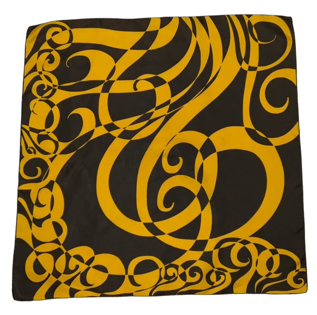 Lovely Unbranded All Silk Hand Rolled Gold & Black Square Scarf PGC