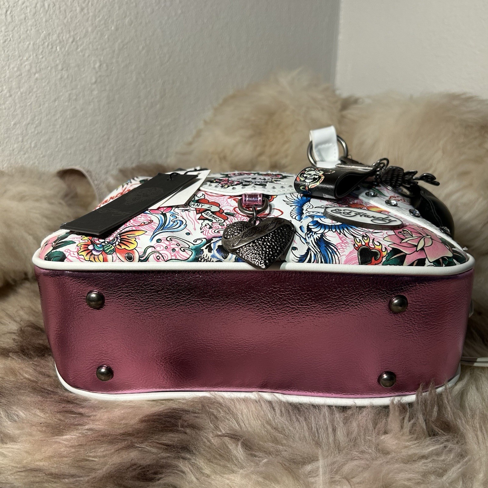 NWT Ed Hardy Satchel / Crossbody Bag – Skulls & More – White Multi