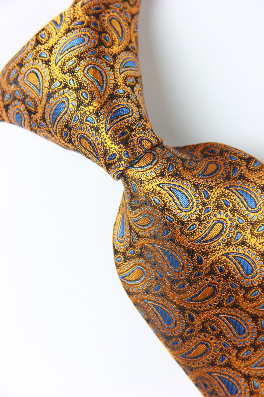 New Classic Paisley Gold Blue JACQUARD WOVEN 100% Silk Men’s Necktie Tie