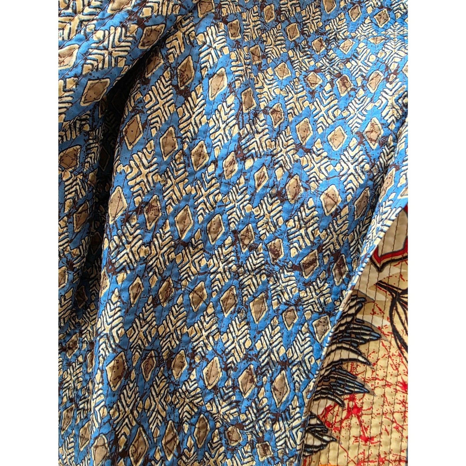 Batik Patchwork Quilted Jacket Open Front Kantha Style Boho Floral Cardigan