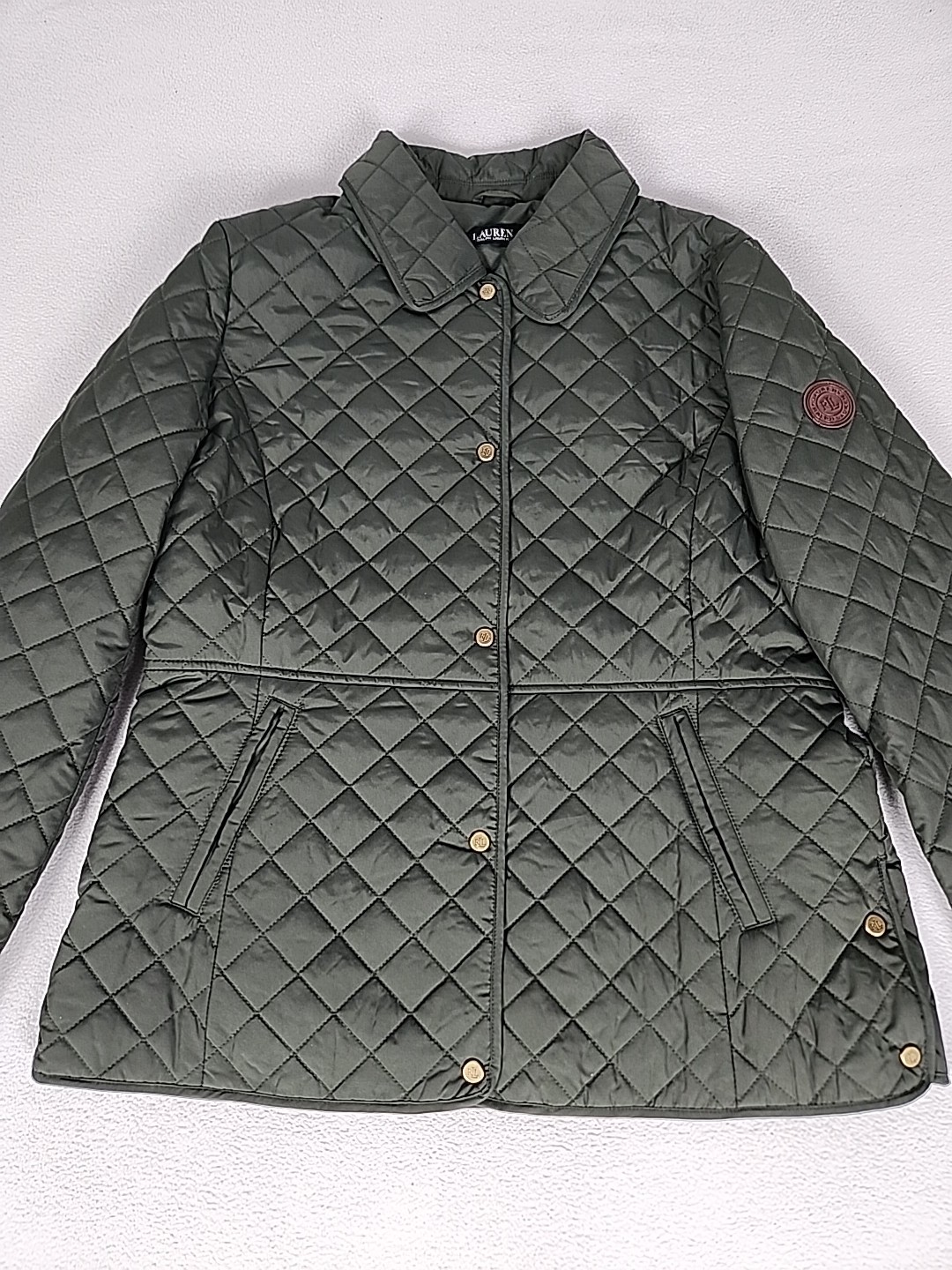 Lauren Ralph Lauren Diamond Quilted Button Up Mid Jacket Women’s Large Green
