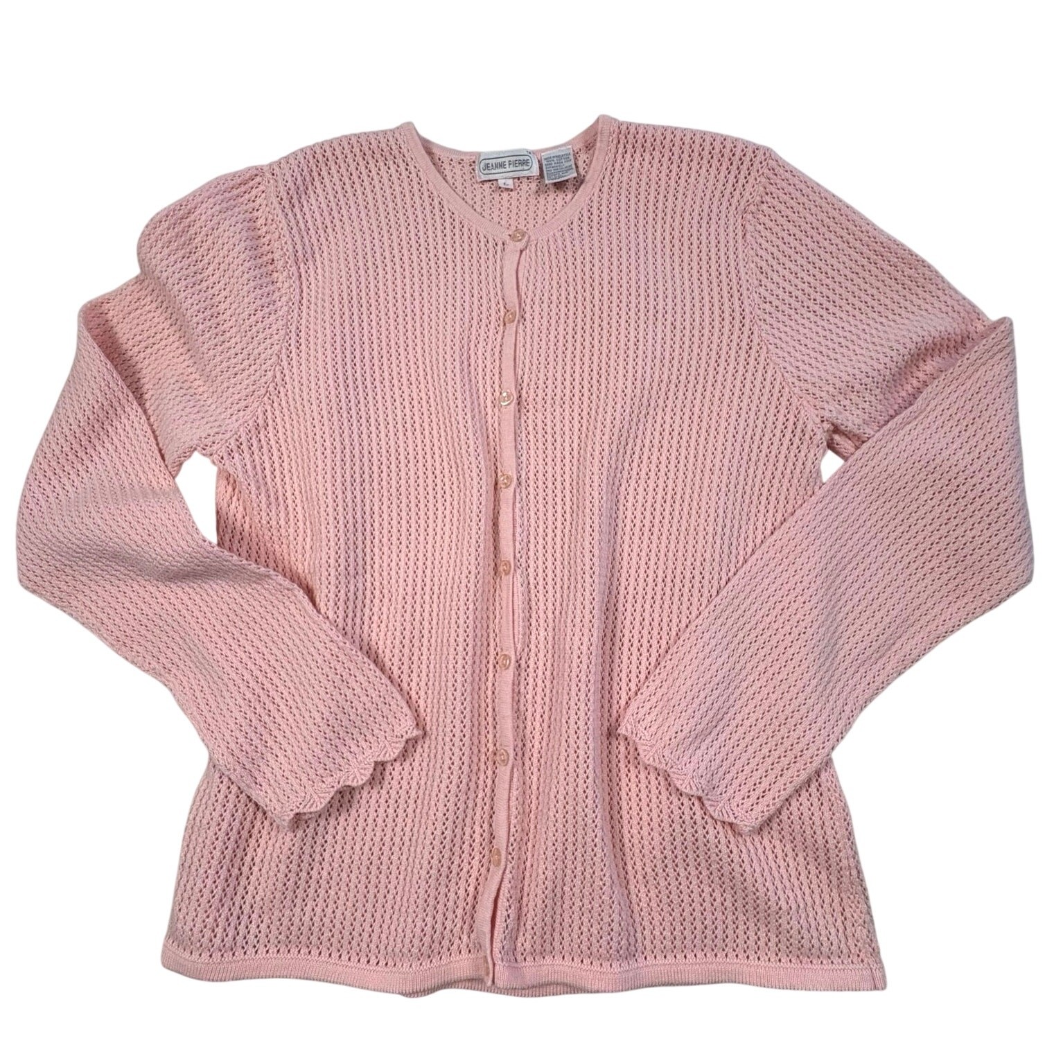 Jeanne Pierre Vintage Pointelle Cardigan Sweater Women’s L Pink Feminine 90s