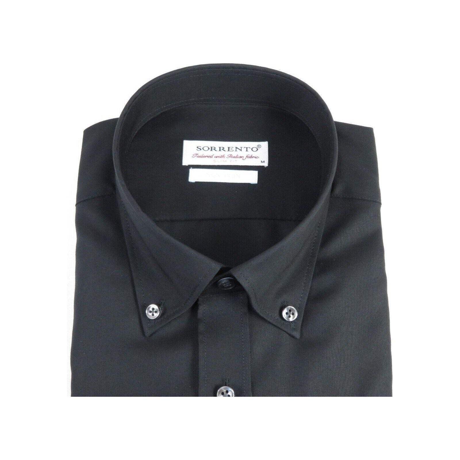 Mens 100% Italian Cotton Shirt Non Iron SORRENTO Button Down Oxford 4531 Black