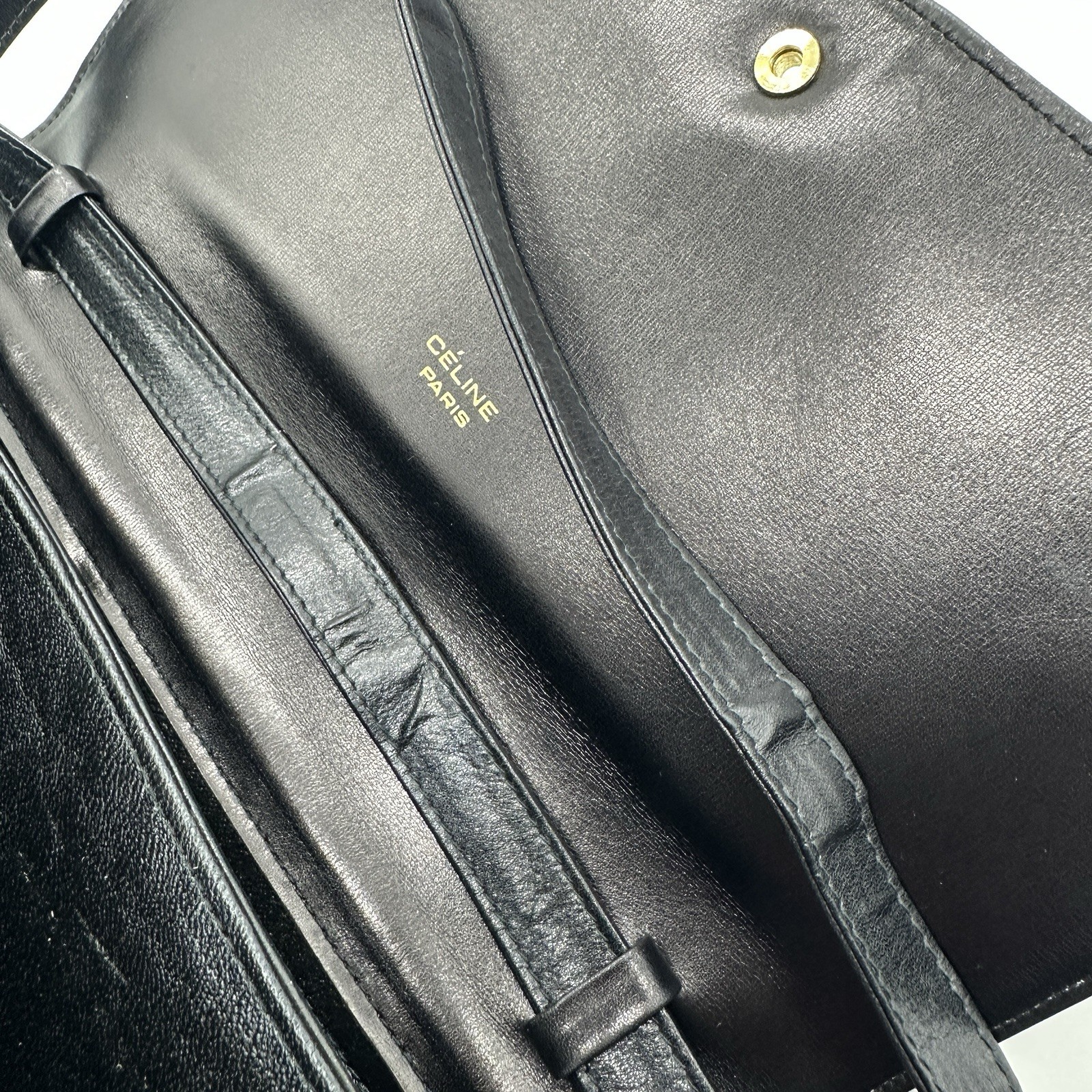 Celine Shoulder Bag Horse Carriage Vintage Black Gold Leather Purse Authentic!!