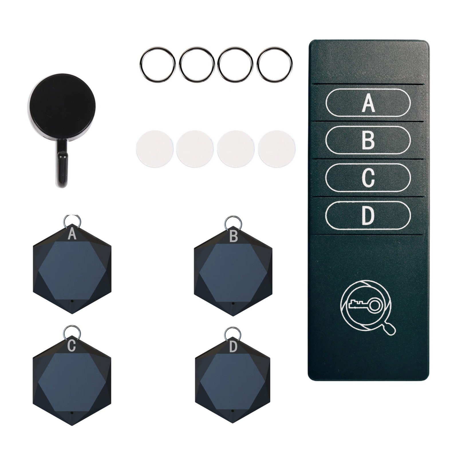 New 4-in-1 Wireless 75-80db Alarm Key Finder Black ABS Key Wallet Tracker