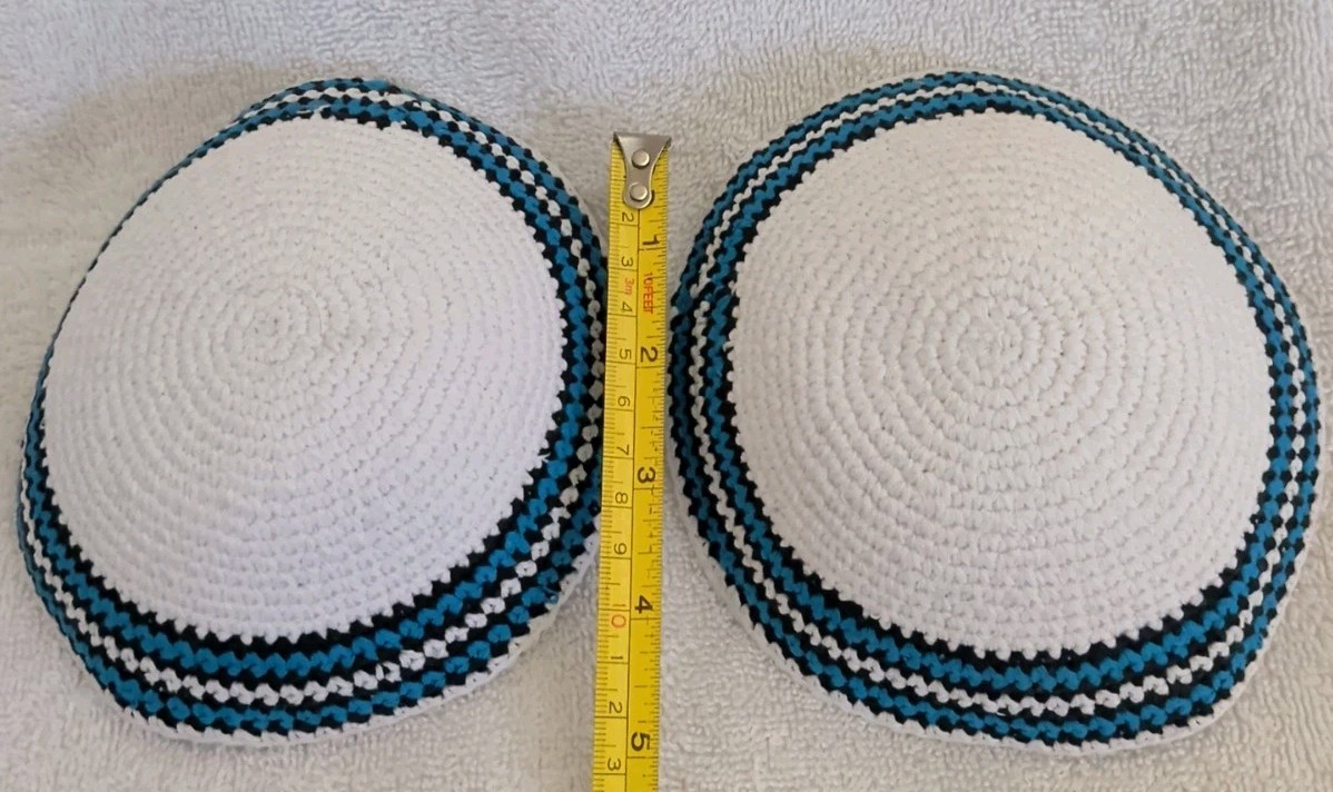2 HolYudaica Hand Made Knitted Kippah 6.7in Cap 100% Cotton Yarmulk 17cm Folded