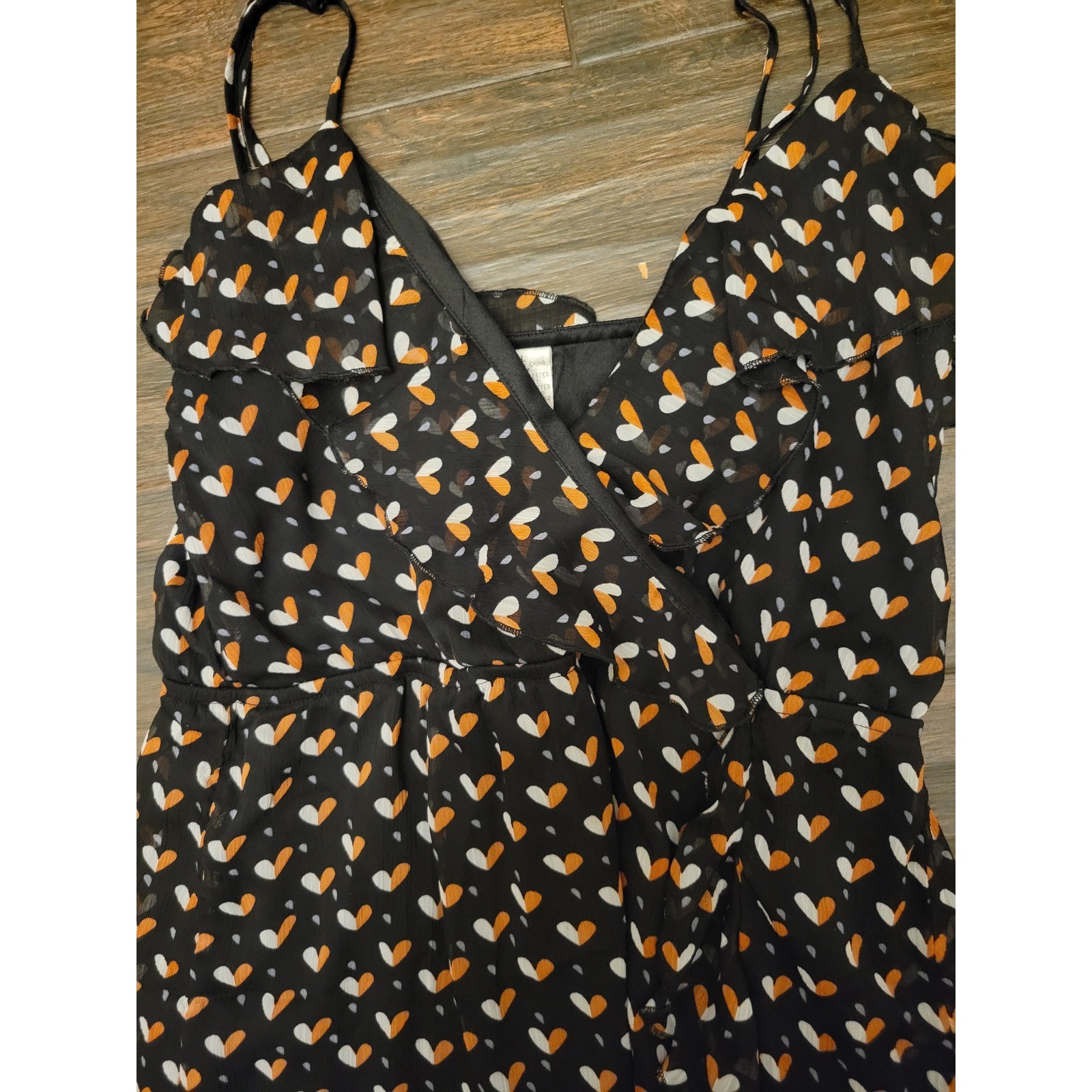Mimi Chica Womens Heart Print Ruffle Wrap Mini Dress Black Orange Large DCS 807