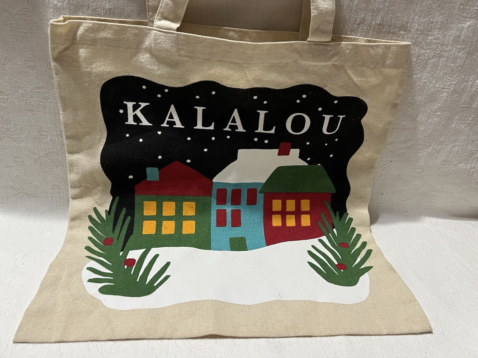 KALALOU-2-Sided Colored Houses/Snow/Trees Design-14 5/8 X 15 1/8 Canvas Tote Bag