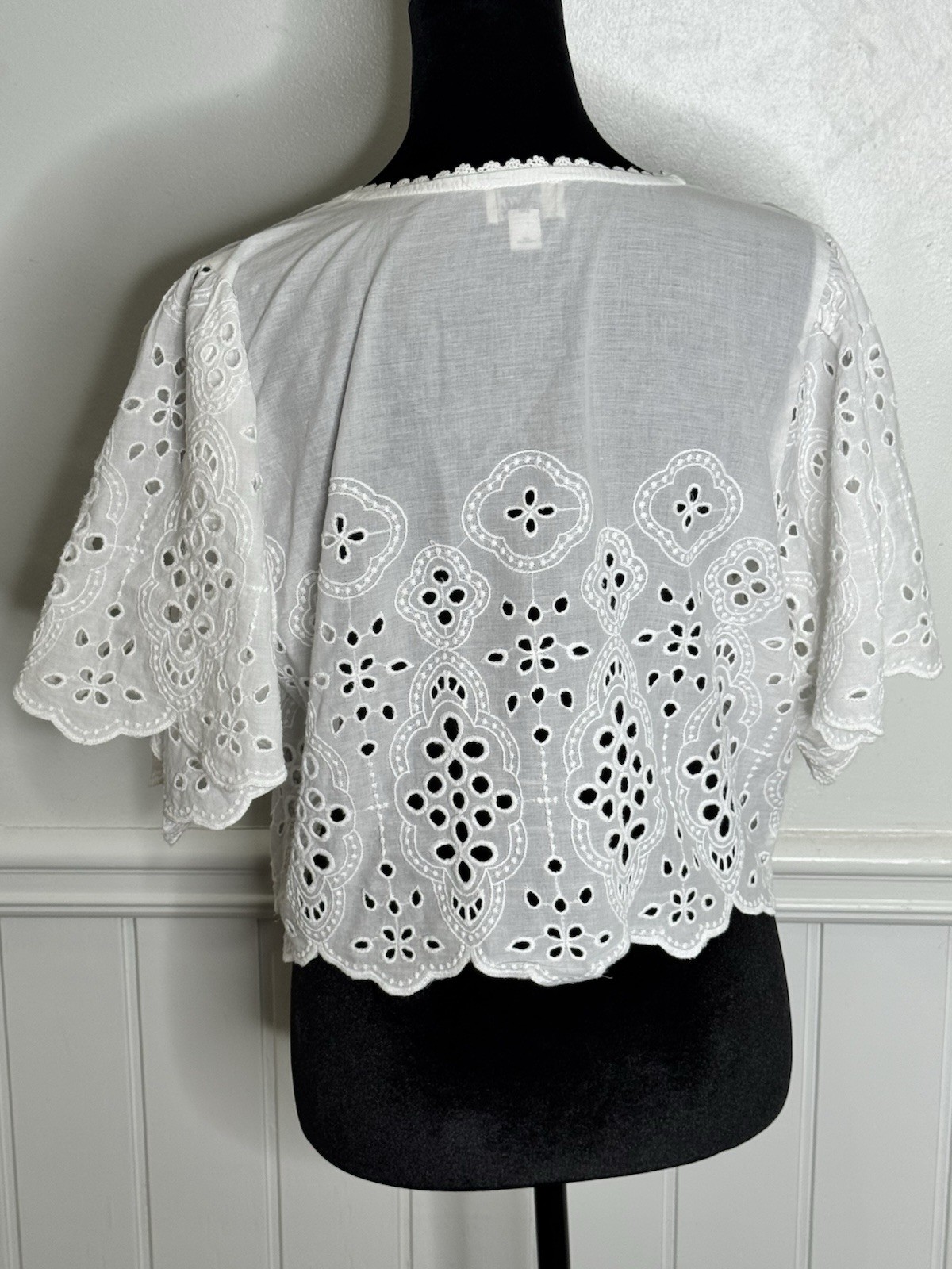 Anthropologie Maeve Top One Size White Eyelet Boho Cottagecore Tie Front Blouse