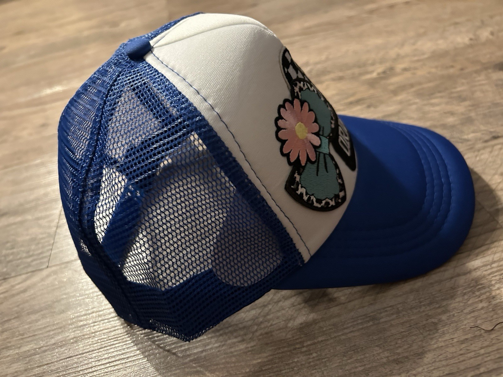 Blue/White Mesh Back Trucker Hat “ORIGINAL” Heart Patch One Size Unisex