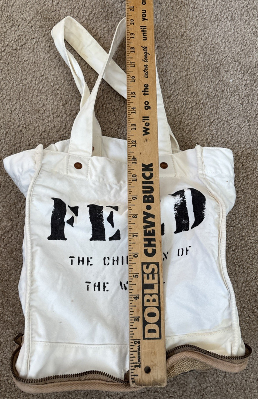 Feed 100 Children of the World Convertible Re-Usable Tote Bag Burlap/Cotton
