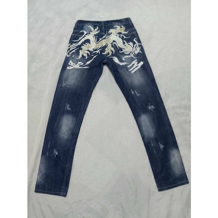 Men’s KOSMO LUPO Jeans Size 30 Distressed Blue Denim Dragon Graphic Y2K Emo