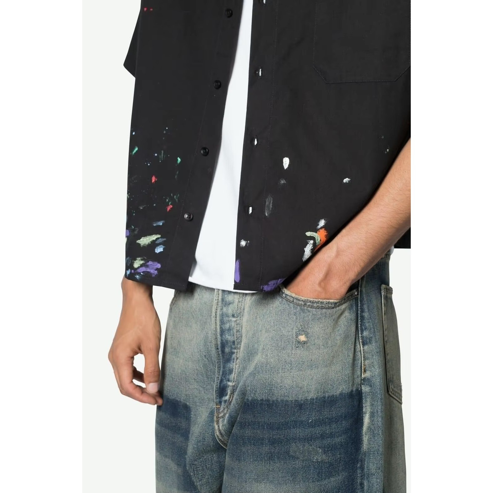 (B2) MNML Studio Des Arts Visuels Paint Splatter Cropped Shirt Black S M L Mens