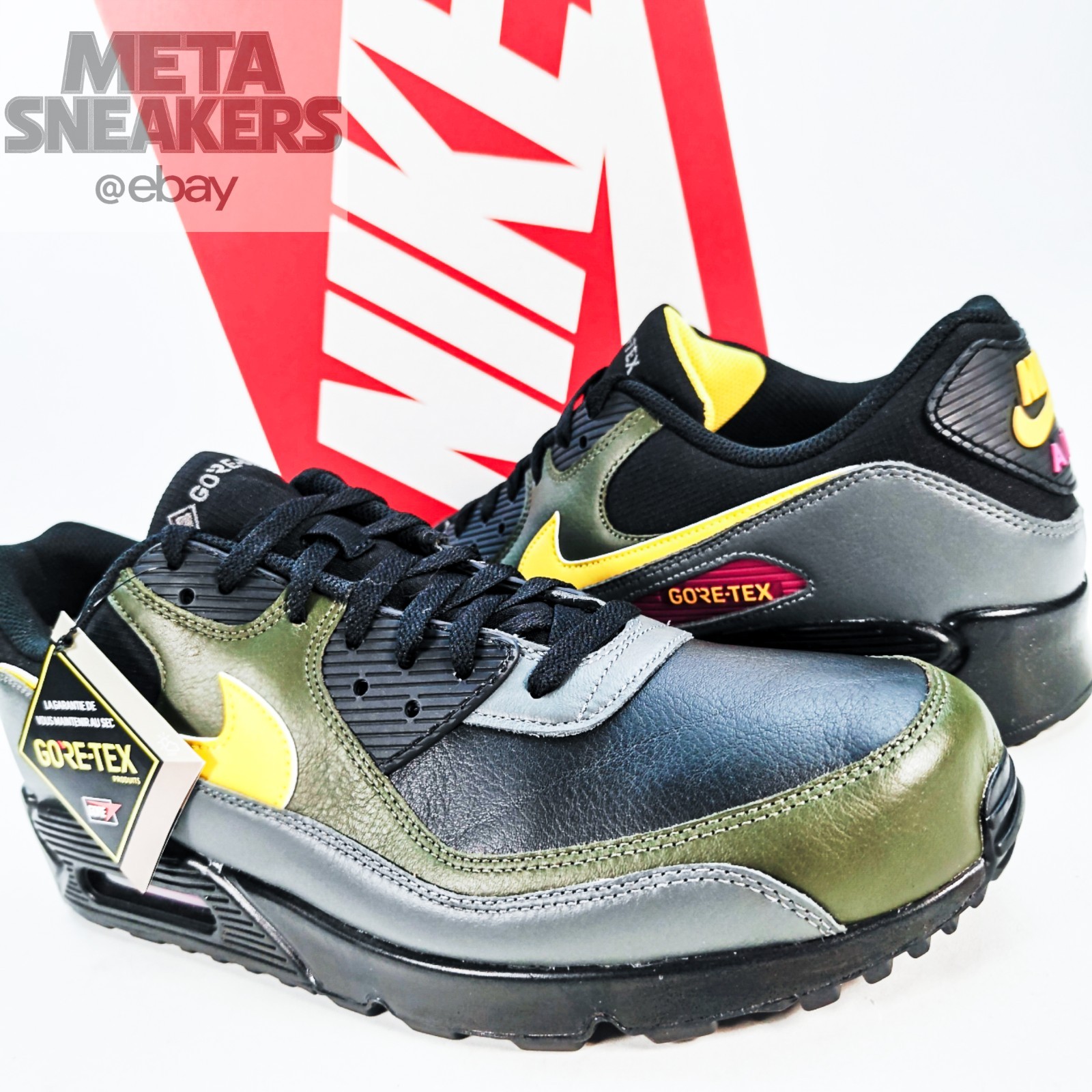 Nike US 14 Mens Black Yellow Grey Green Rare Retro Air Max 90 GTX DJ9779 001 New
