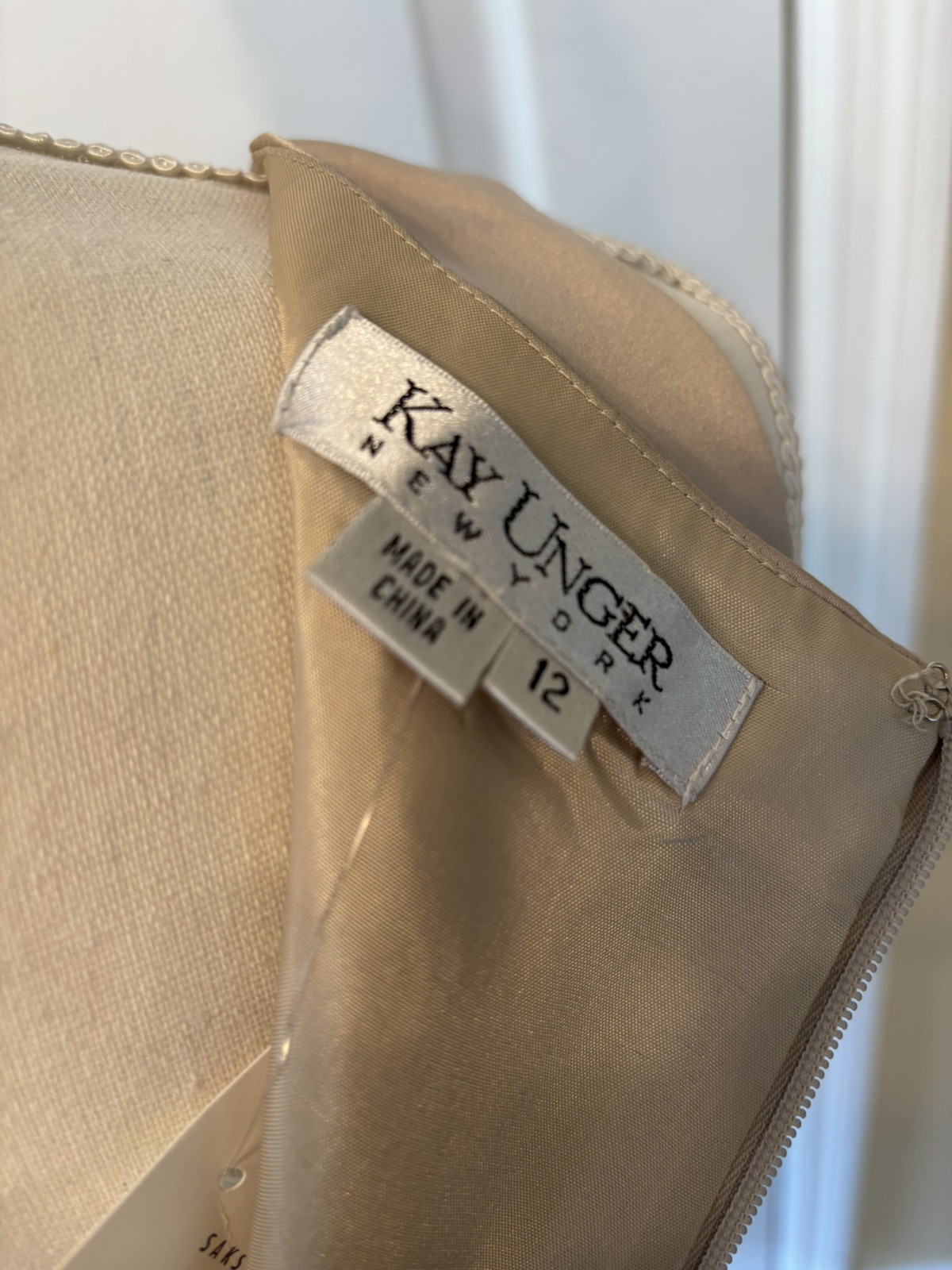 Kay Unger Satin Dress with Solid V Neck Top and Floral Brocade Bottom