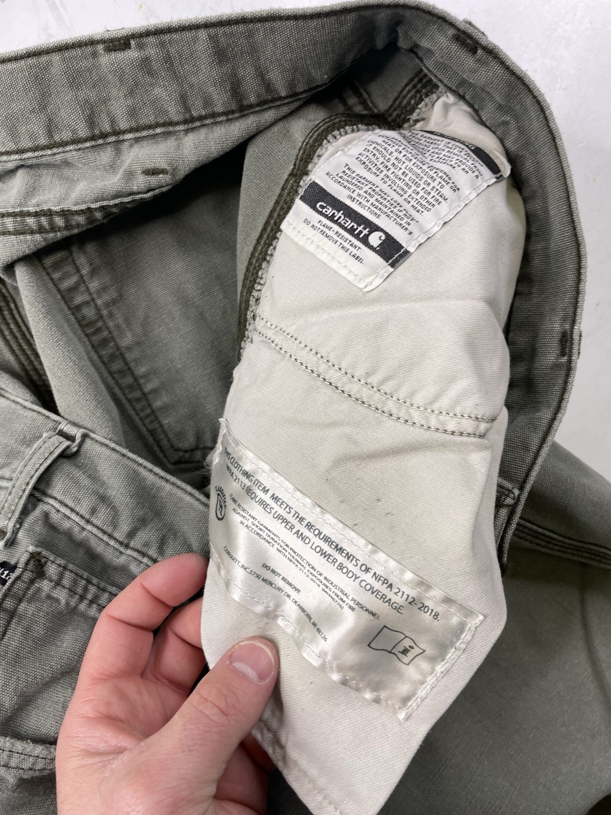 Carhartt FR Work Pants 38×32 Flame Resistant CAT 2 Original Fit FRB159-MOS Green