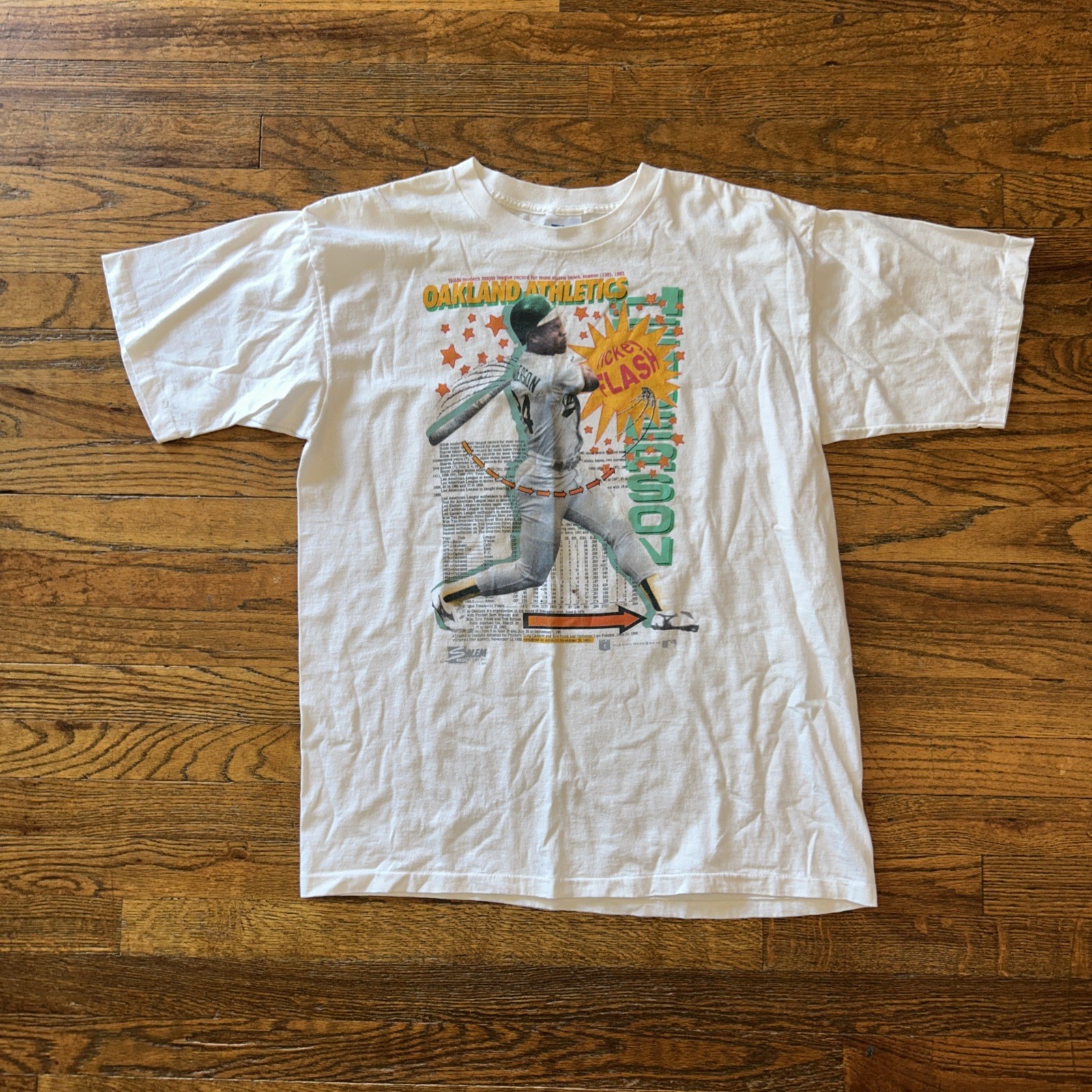 Rare Vintage 1990 Men’s Salem Sportswear Size XL Rickey Henderson White T Shirt