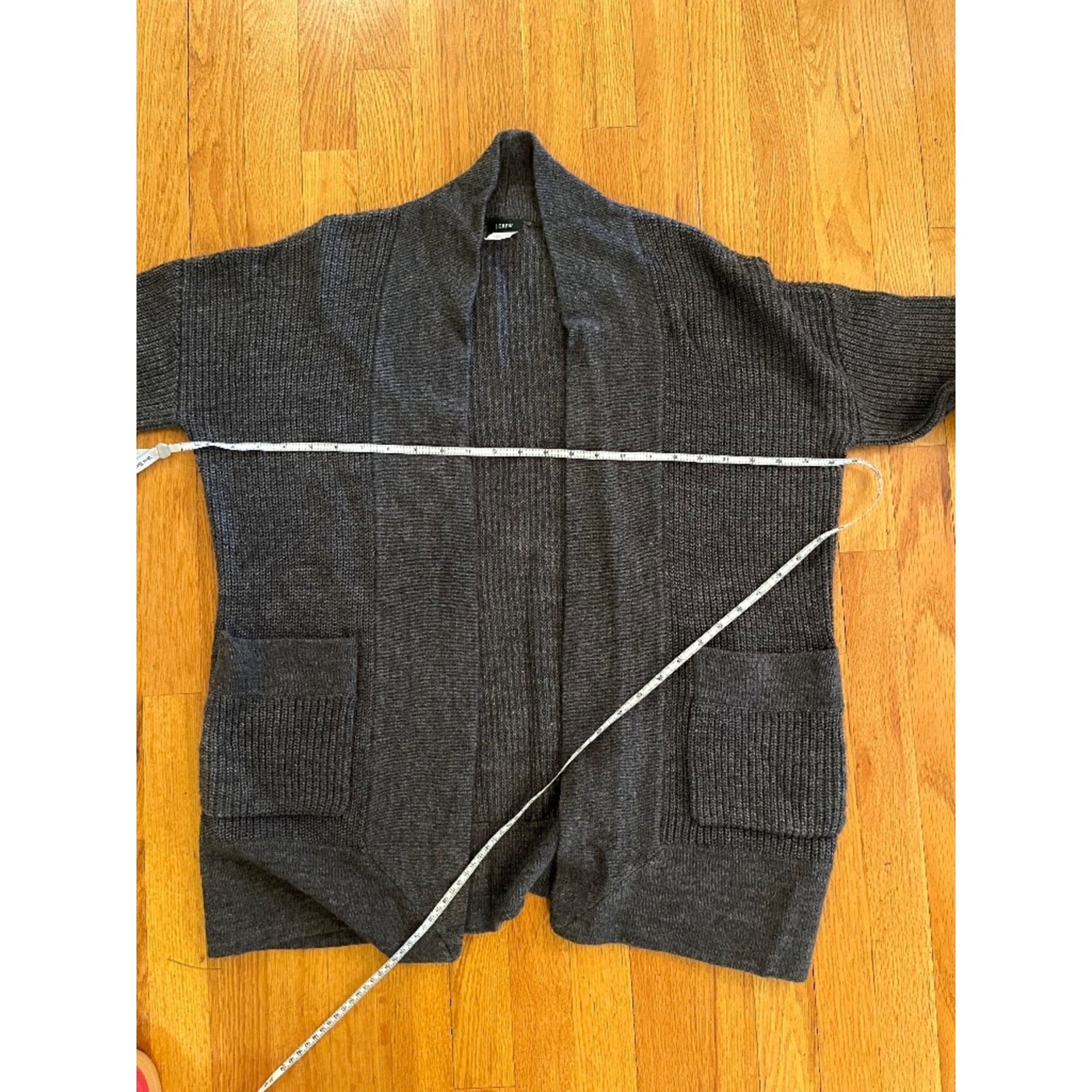 J. Crew Charcoal Gray Open Front Longline Knit Cardigan Sweater with Pockets – M