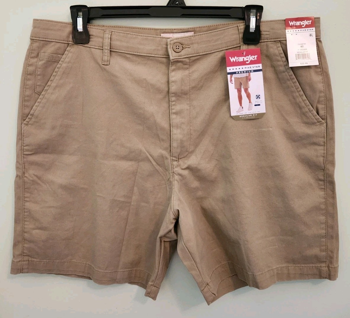Wrangler Men’s 40 Regular Fit Flat Front Shorts KHAKI Above Knee 7″ #10725