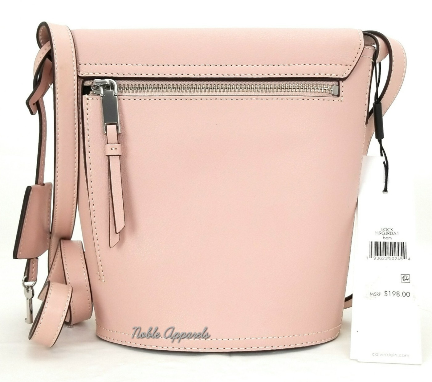 CALVIN KLEIN Womens Lock Daytonna Leather Bucket Bag Crossbody $198 Blossom Pink