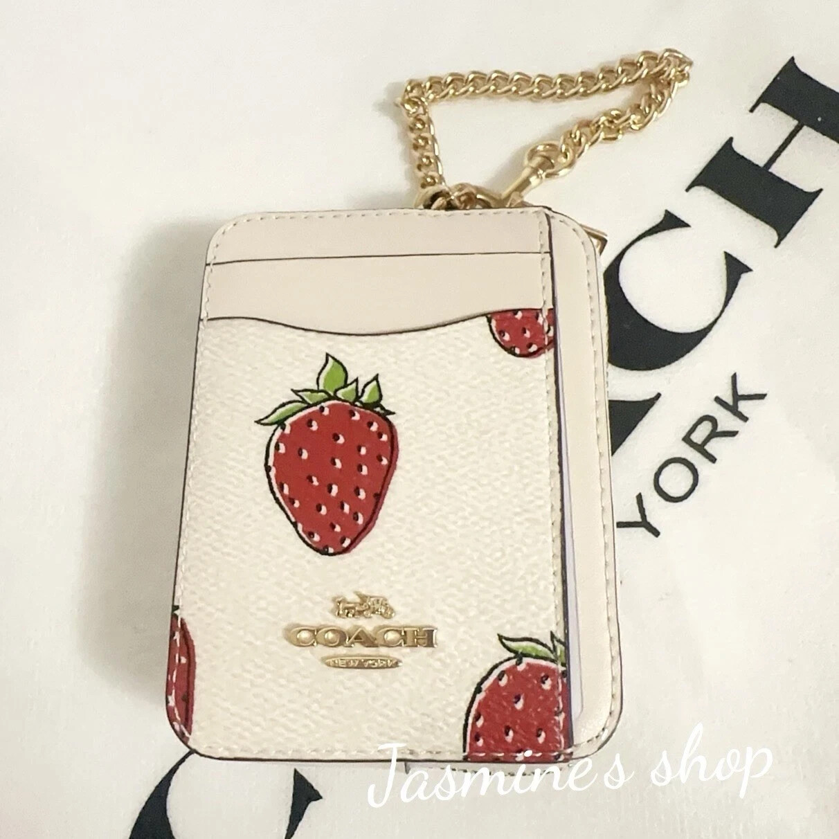 NWT Coach Zip Card Case With Strawberry Print CAR32