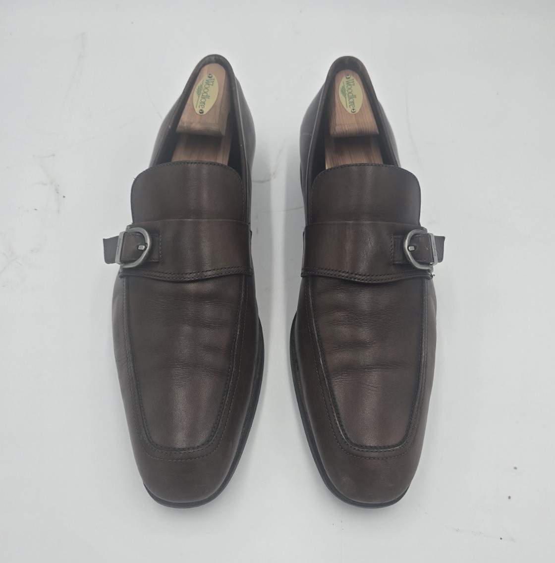 Salvatore Ferragamo 88VF 22340 Brown Leather Monk Strap Buckle Shoes Men’s 12 D