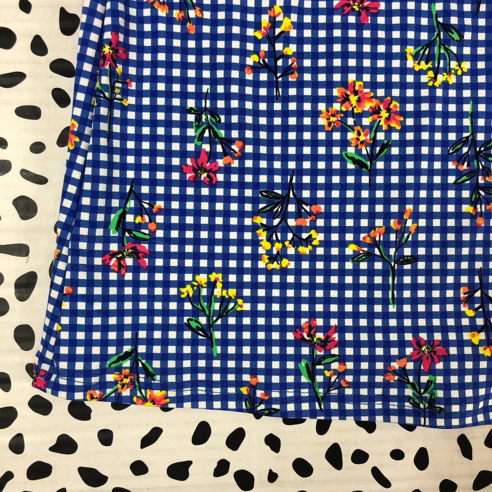 Lands End Blue Botanical Checkered High Neck Tankini Reg. 12 SWIM TOP 513786