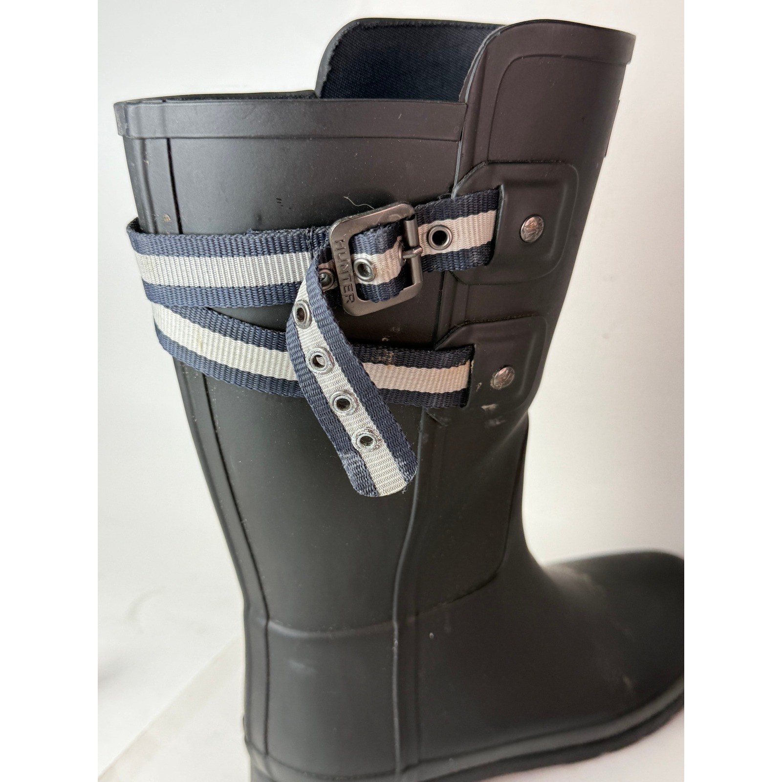 Hunter Refined Back Strap Rain Boots Matte Black Rubber Womens 7 EU 38