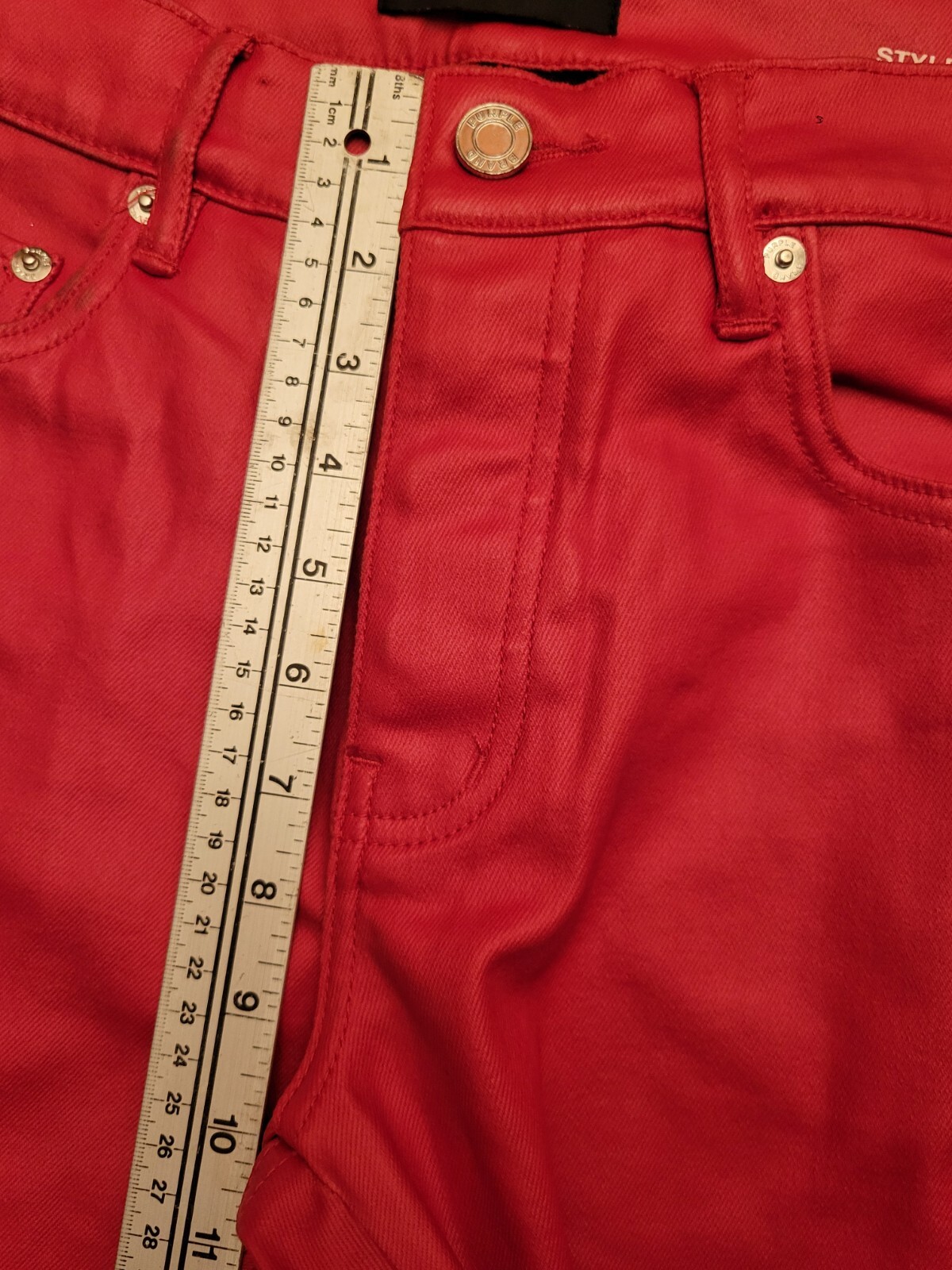 Purple Brand P004 Cargo Flared Jeans Men 30×30 Patent Film Red Designer