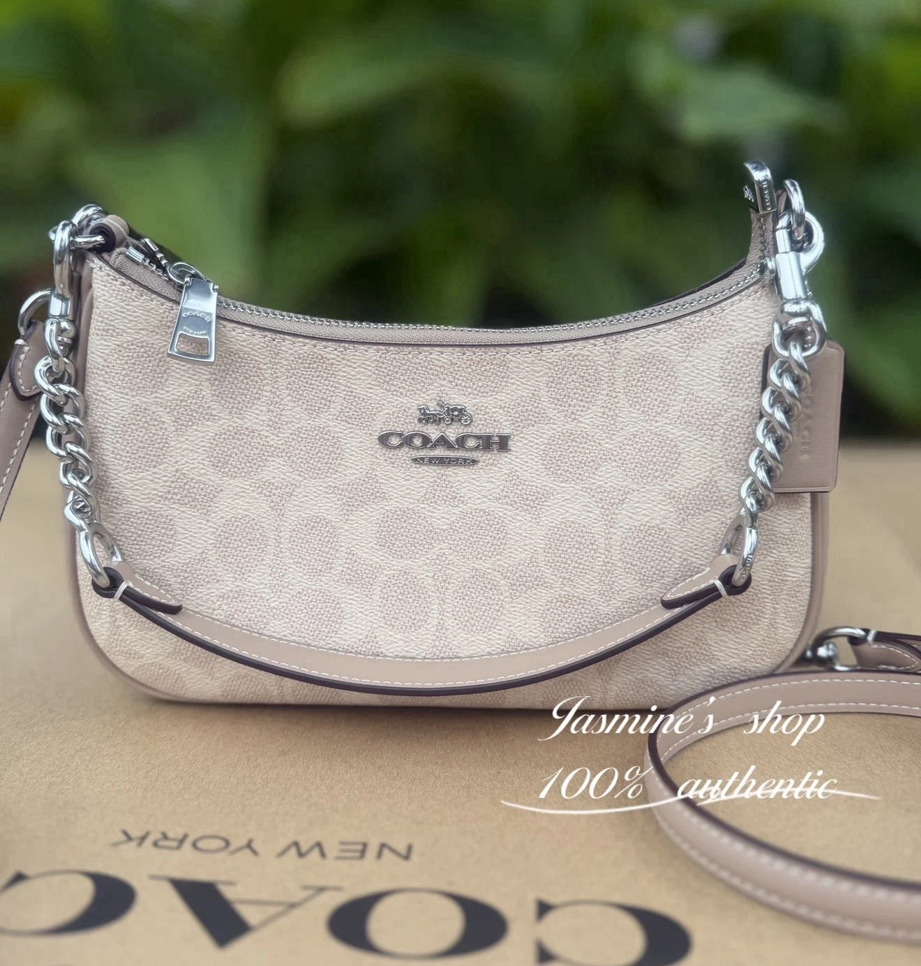 NWT COACH CV933 Teri Shoulder Bag In Signature Canvas Gold/Sand/Chalk